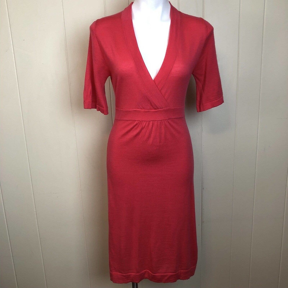 Boden Casual Knit Wool Sweater Dress 6 Coral Half Sleeve Retro Spring Daytime